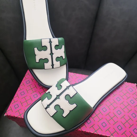 Tory Burch Green and White Slide Sandals - Picture 2 of 2